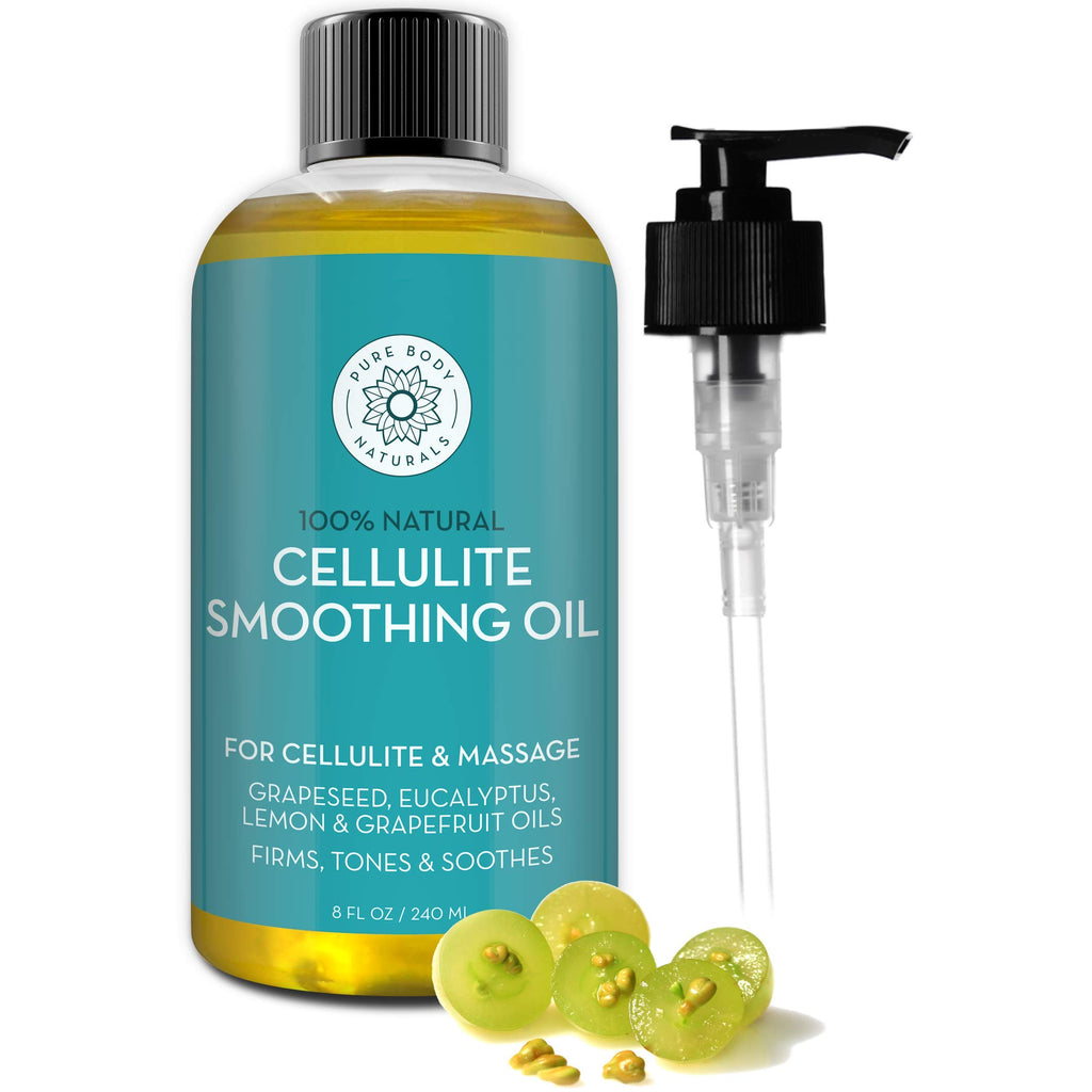 Pure Body Naturals Anti Cellulite Massage Oil 8 fl oz | 100% Natural Cellulite Remover Oil for Thighs and Butt Firming | Chemical Free Body Oil for Skin Tightening and to Reduce Stretch Marks